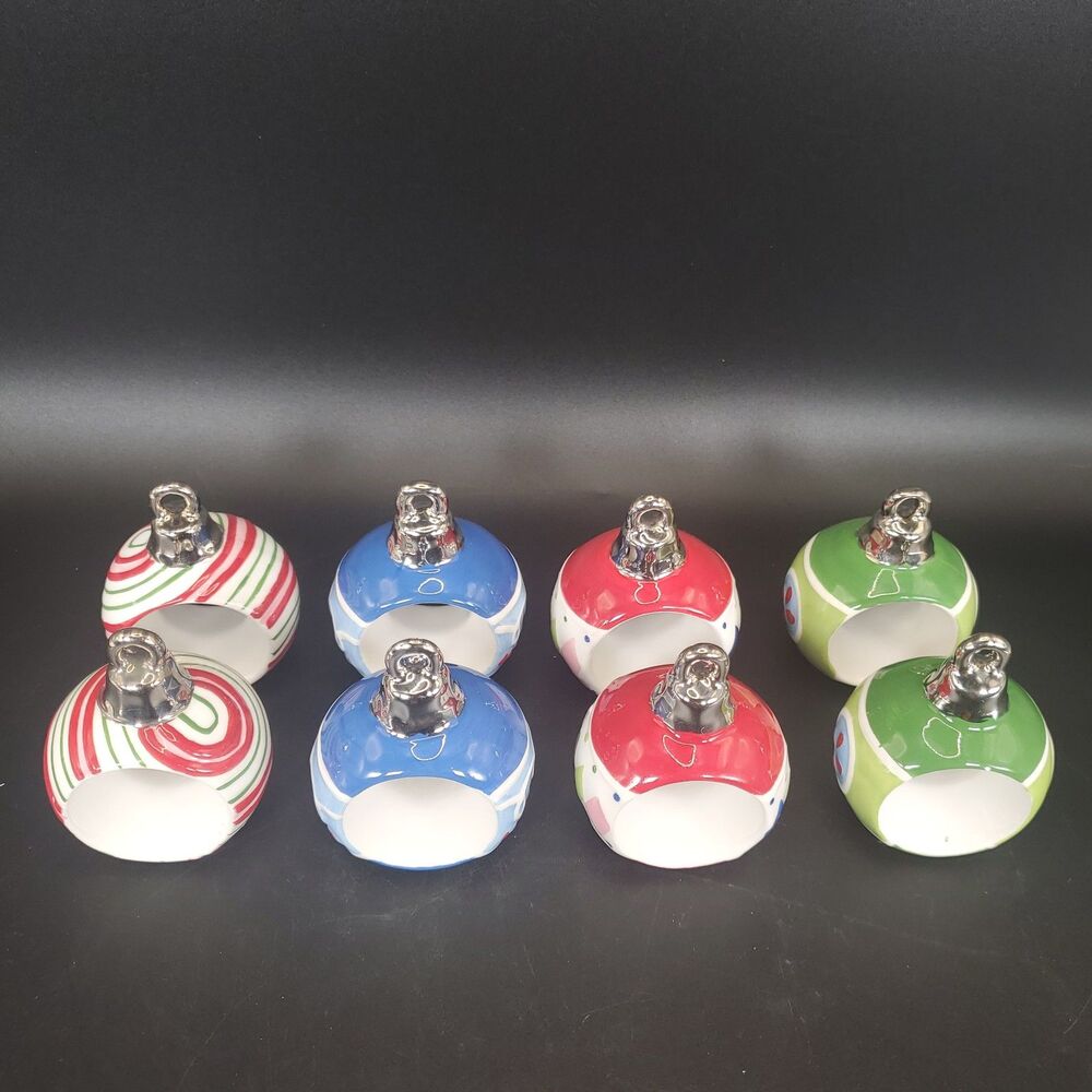 8 Christmas Ornament Napkin Rings Holders Holiday Table Decor 3in